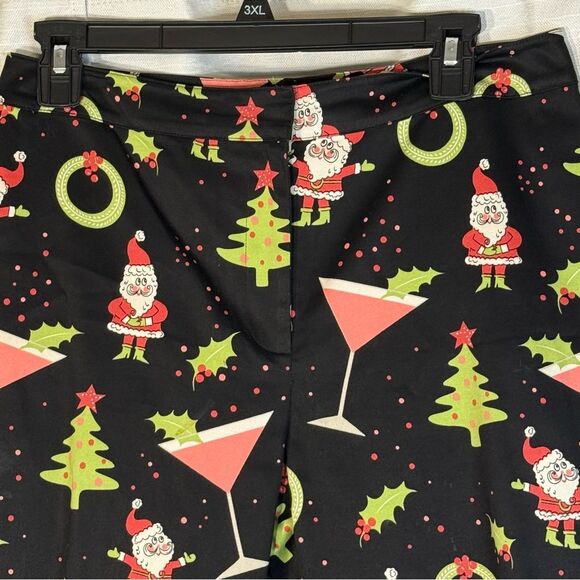 Cali Cali size 8 Festive Black Christmas Print Pants Santa, Martini, Tree, Holly - Picture 2 of 5